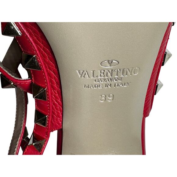 Valentino Garavani NIB Rockstud Red Leather Ankle Strap Caged Heels Pumps 39 - Picture 6 of 9